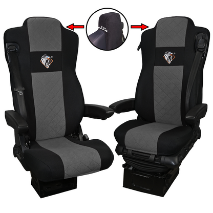 Pokrowce na fotele MERCEDES ACTROS MP4, AROX od 2011, MP5 od 2019 pasażer nieamortyzowany SZARE SABA
