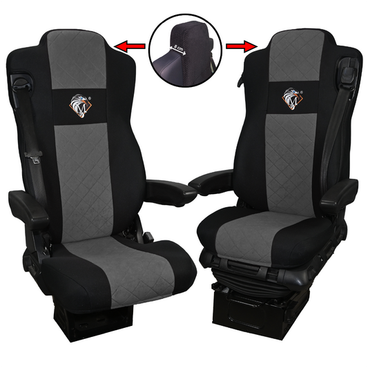 Pokrowce na fotele MERCEDES ACTROS MP4, AROX od 2011, MP5 od 2019 pasażer nieamortyzowany SZARE SABA