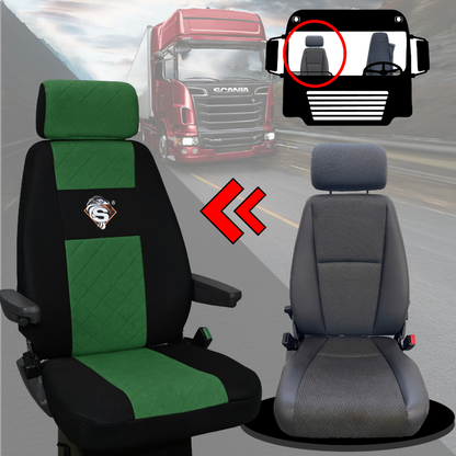 Pokrowce na fotele SCANIA seria R od 2004, 1+1, fotele różne 1 pas, fotel kierowcy BASIC - KONFIGURACJA A - ZIELONY SABA