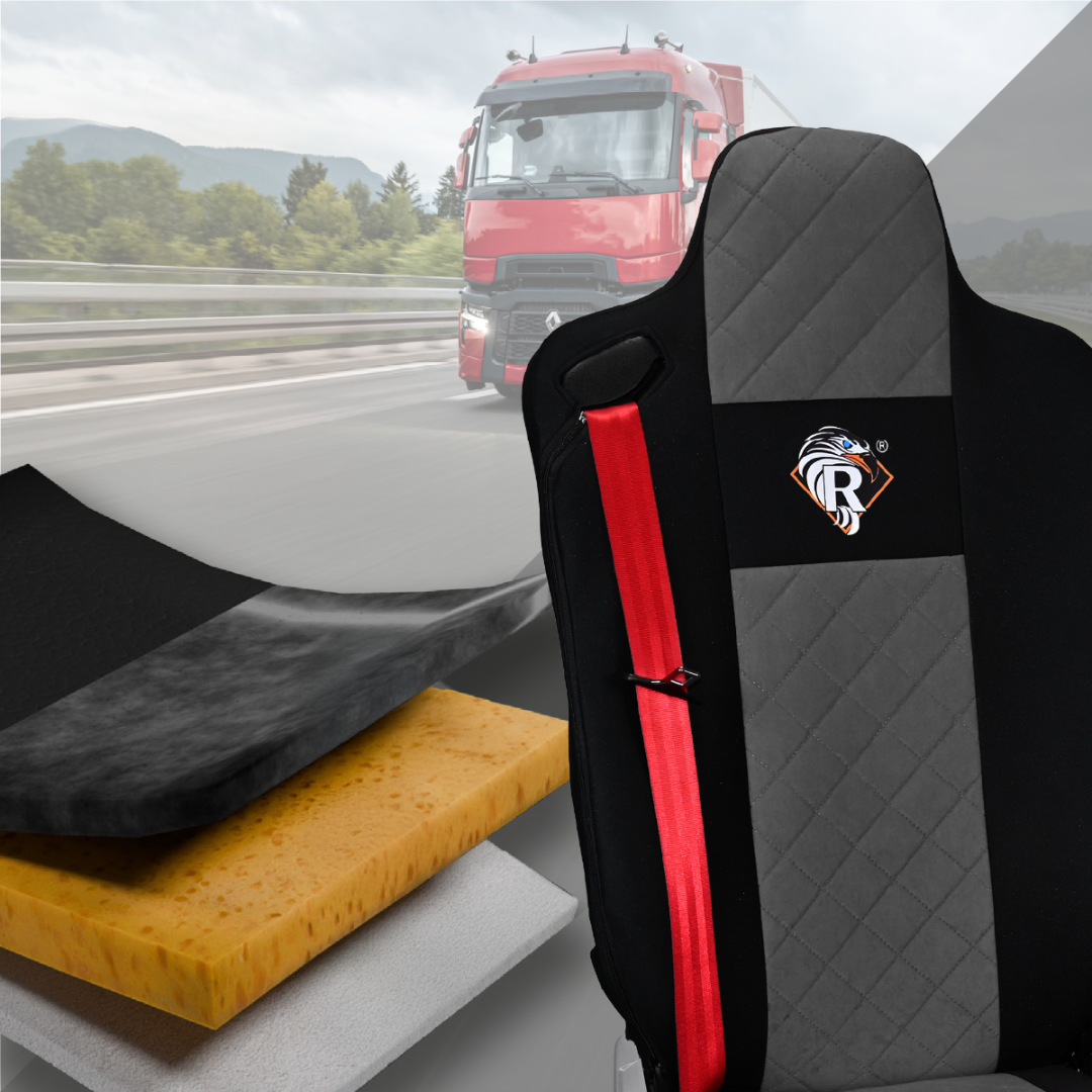 Pokrowce na fotele Renault Gama T od 2014 kierowca z zagłówkiem, pasażer lotniczy 2 pasy  SZARE SABA