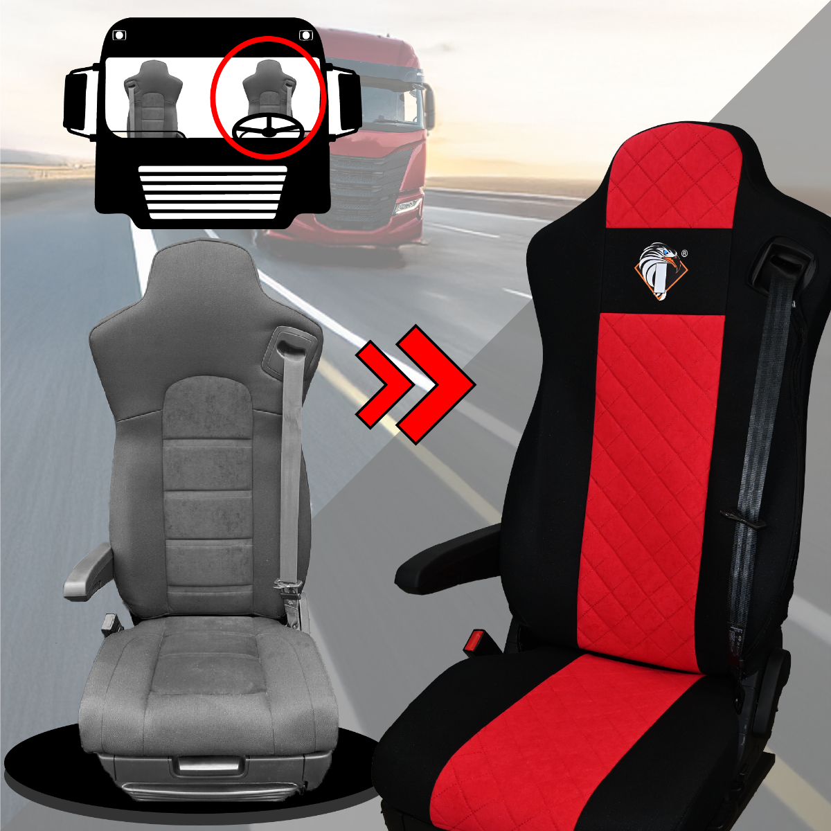 Pokrowce na fotele IVECO S-WAY od 2019 CZERWONY SABA