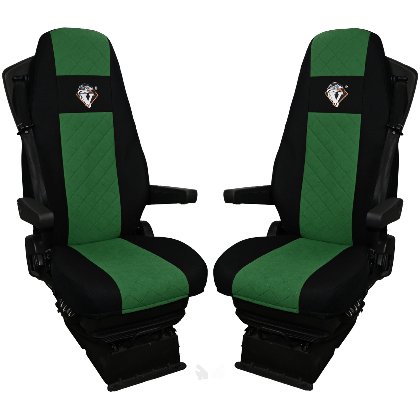 Pokrowce na fotele VOLVO FH4, FH, FH16, FMX, FM od 2013, FH5 od 2021, AERO od 2024 - 2 pasy ZIELONY SABA
