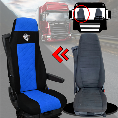 Pokrowce na fotele SCANIA seria R od 2004, 1+1, fotele lotnicze 2 pasy, fotel kierowcy i pasażera BASIC - KONFIGURACJA C - NIEBIESKI SABA