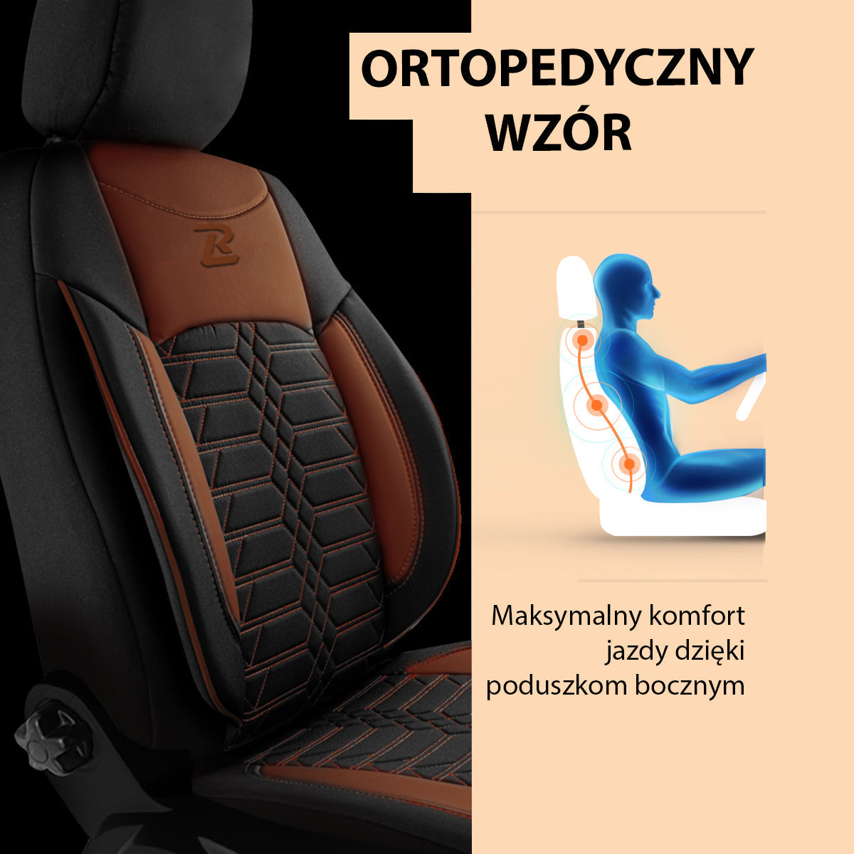Pokrowce na fotele samochodowe VENEDIK - Brązowe (KOMPLET) 