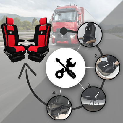 Pokrowce na fotele Renault Gama T od 2014 z zagłówkami regulowanymi 2 pasy CZERWONY SABA