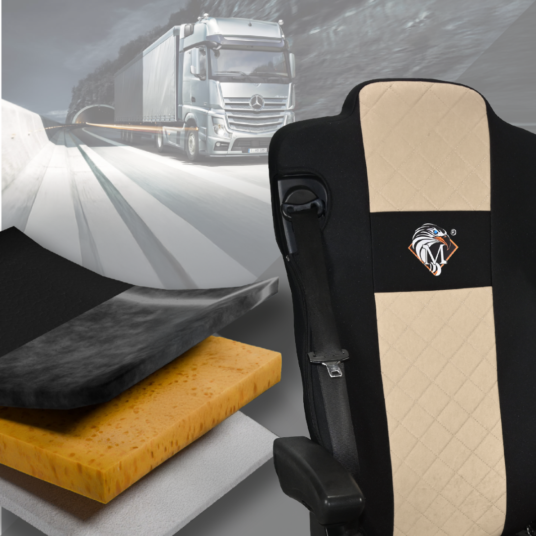 Pokrowce na fotele MERCEDES ACTROS MP4, AROX od 2011, MP5 od 2019 pasażer nieamortyzowany BEŻ SABA