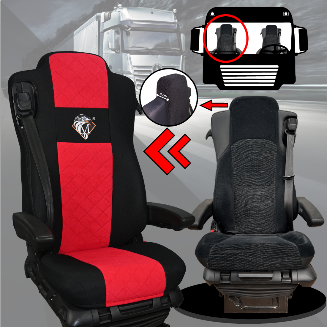 Pokrowce na fotele MERCEDES ACTROS MP4, AROX od 2011, MP5 od 2019 pasażer amortyzowany CZERWONY SABA