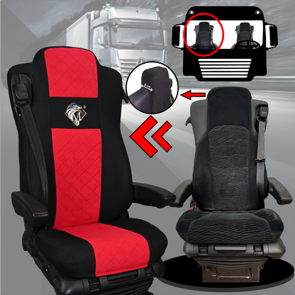 Pokrowce na fotele MERCEDES ACTROS MP4, AROX od 2011, MP5 od 2019 pasażer amortyzowany CZERWONY SABA