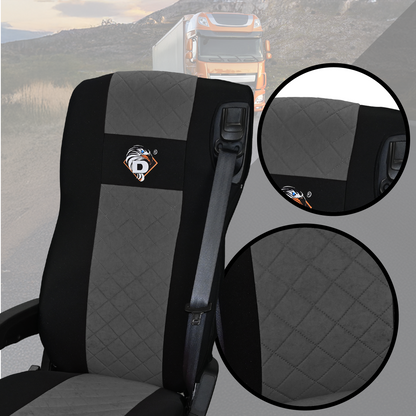 Pokrowce na fotele DAF 105 XF od 2012, 106 XF od 2013, XG, XG+ od 2022 2 pasy SZARE SABA