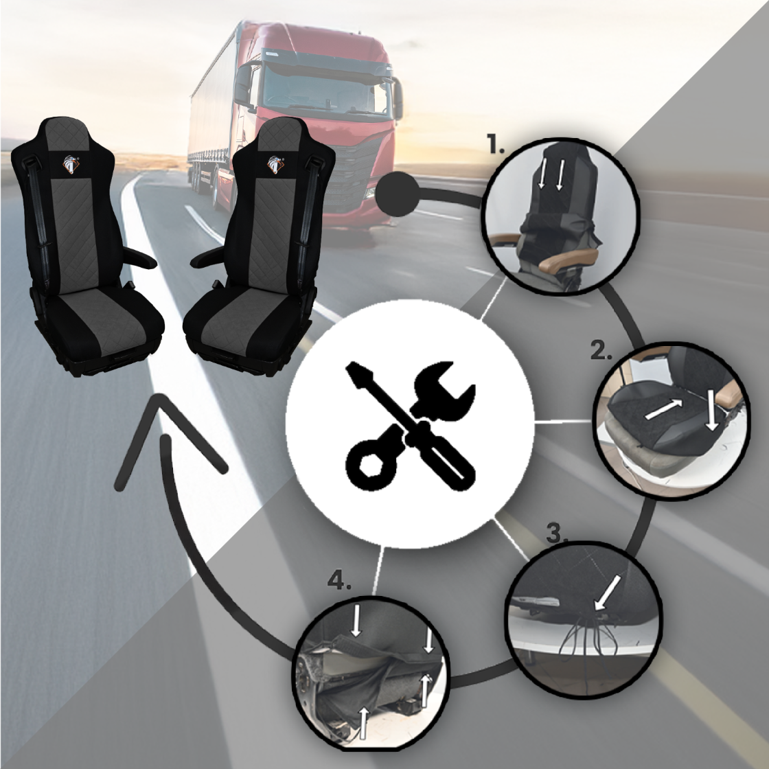 Pokrowce na fotele IVECO S-WAY od 2019 SZARE SABA