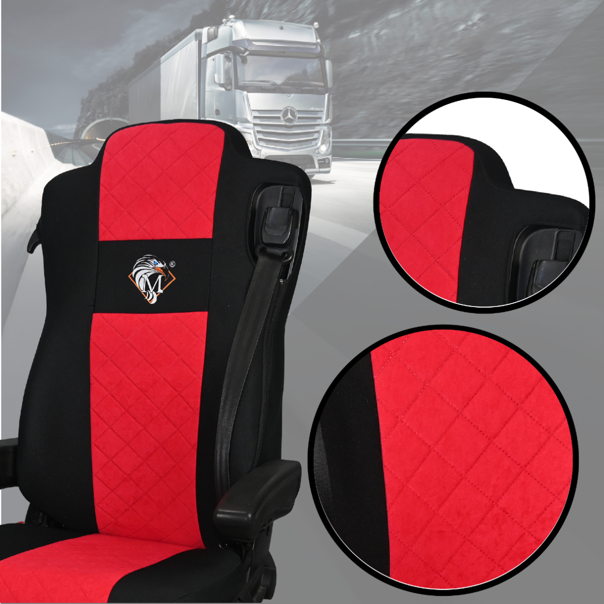 Pokrowce na fotele MERCEDES ACTROS MP4, AROX od 2011, MP5 od 2019 pasażer nieamortyzowany CZERWONY SABA