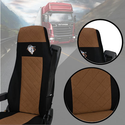 Pokrowce na fotele SCANIA seria R od 2004, 1+1, fotele różne 1 pas, fotel kierowcy BASIC - KONFIGURACJA A - BRĄZ SABA