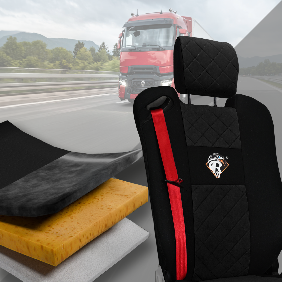 Pokrowce na fotele Renault Gama T od 2014 z zagłówkami regulowanymi 2 pasy CZARNY SABA