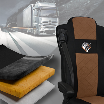 Pokrowce na fotele MERCEDES ACTROS MP4, AROX od 2011, MP5 od 2019 pasażer amortyzowany BRĄZ SABA