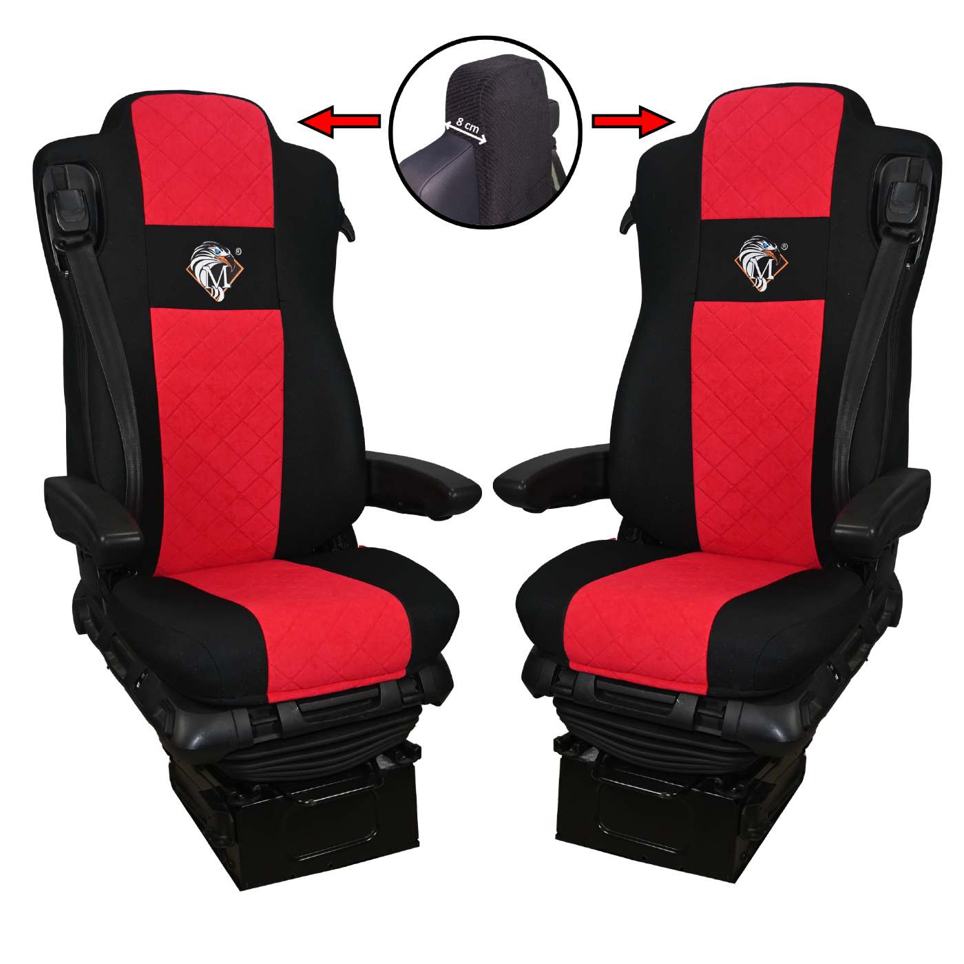 Pokrowce na fotele MERCEDES ACTROS MP4, AROX od 2011, MP5 od 2019 pasażer amortyzowany CZERWONY SABA