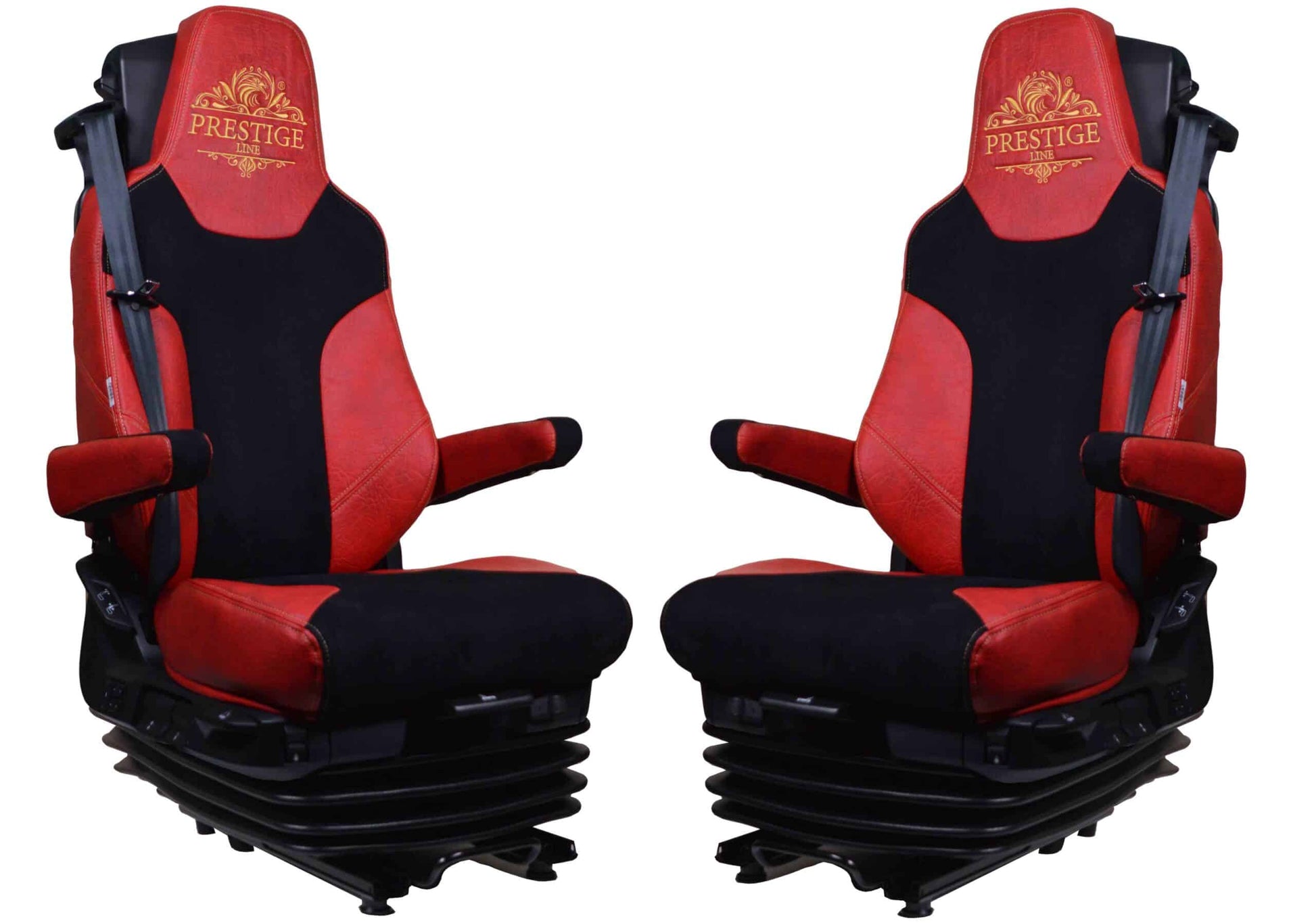 Pokrowce na fotele PRESTIGE-LINE MAN TGX, TGM, TGL, TGS od 2020 fotele lotnicze, 2 pasy CZERWONY SABA