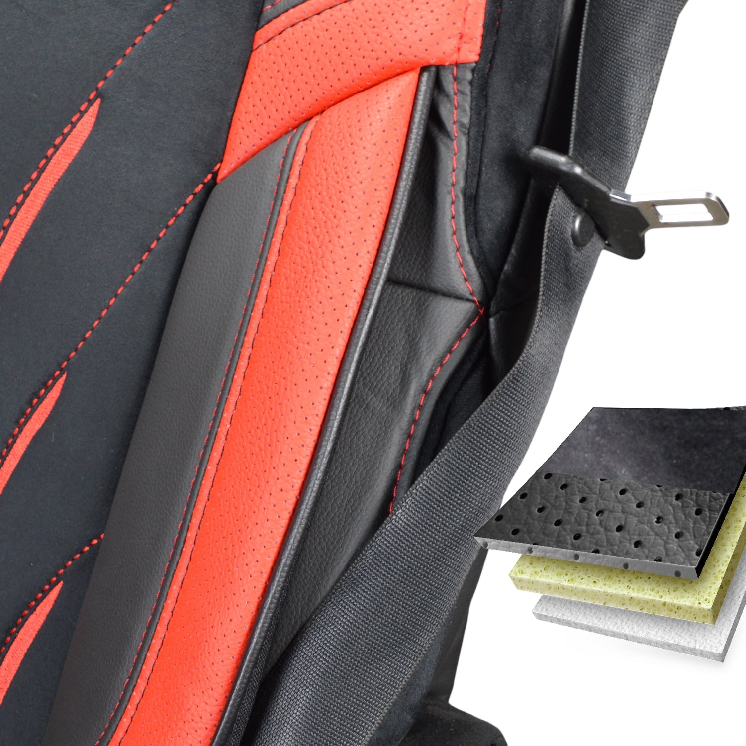 Pokrowce na fotele ROYAL DeLuxe MERCEDES ACTROS MP4 od 2011, MP5 od 2019 fotel pasażera nieamortyzowany CZERWONY SABA